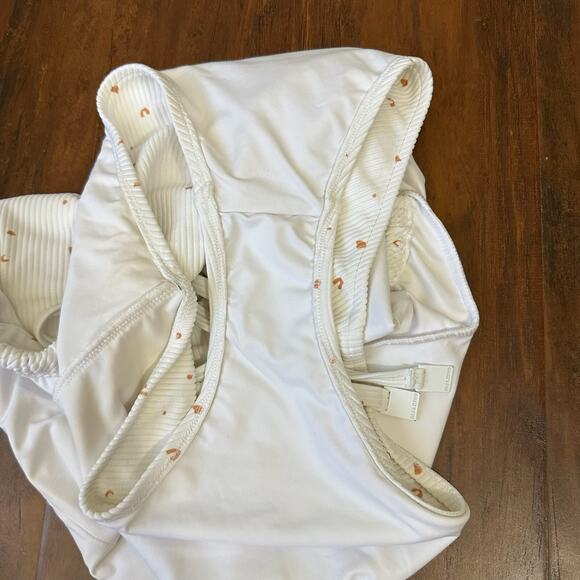 ZULU & ZEPHYR Swimsuit White One Piece Halter Neck Ribbed Summer Beach - Picture 5 of 8